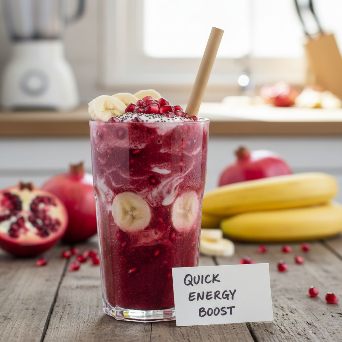 01 Smoothie s granátovým jablkem a banánem – rychlý energetický nápoj
